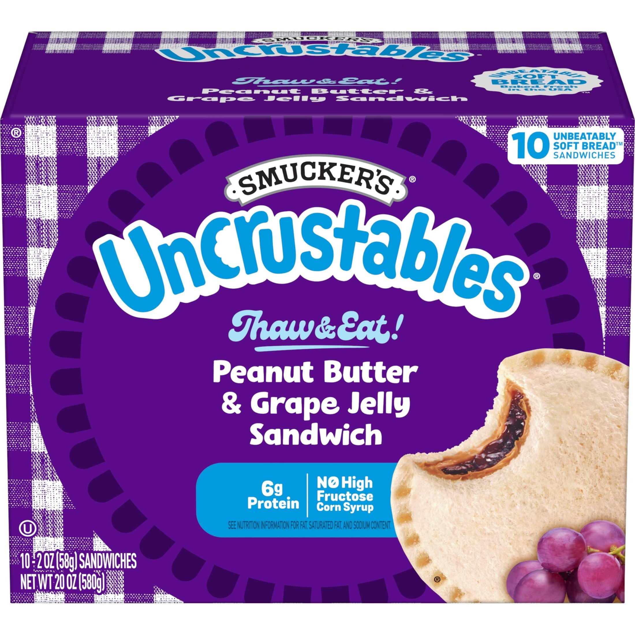 Smucker’s Uncrustables Peanut Butter & Grape Jelly Sandwiches, 10 Count, 2 Oz. Each, Frozen