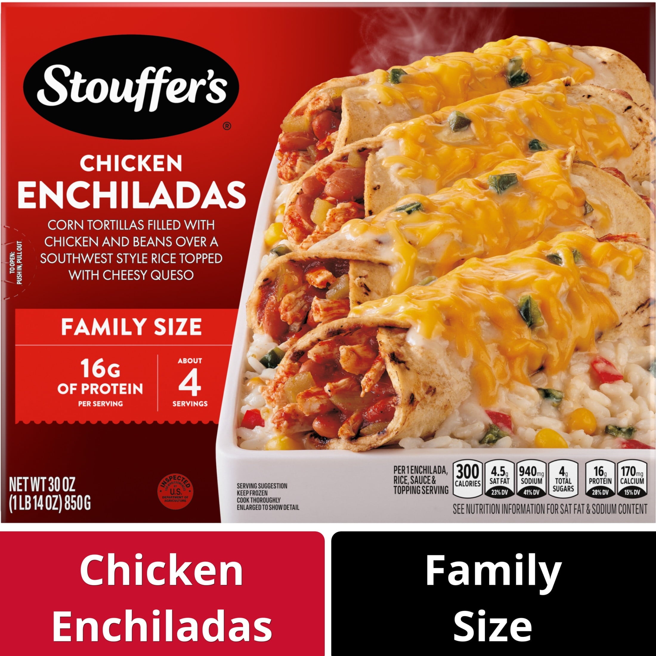 Stouffer's Chicken Enchiladas Family Size Frozen Meal, 30 oz (Frozen)